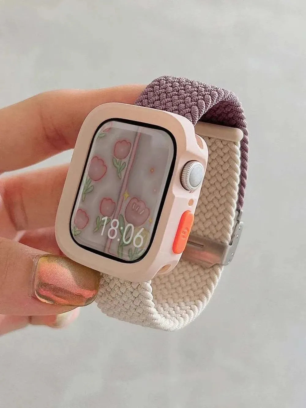 Candy Silicone Case with Braided Nylon Strap Compatible with Apple Watch 38–49mm