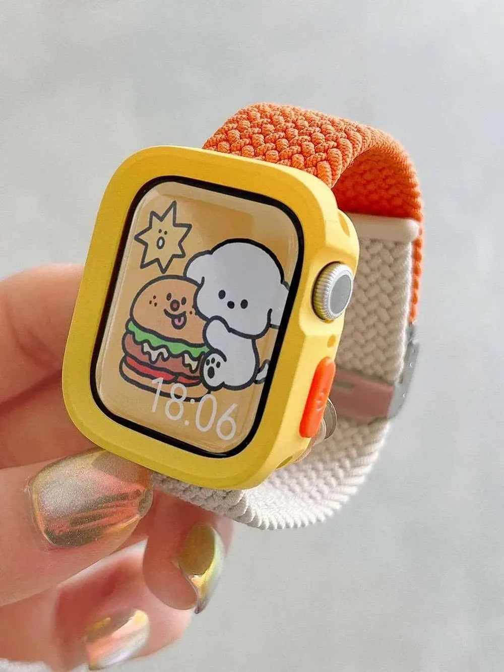 Candy Silicone Case with Braided Nylon Strap Compatible with Apple Watch 38–49mm