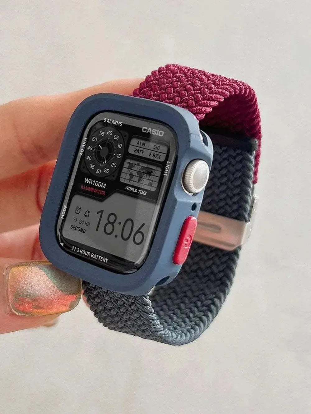 Candy Silicone Case with Braided Nylon Strap Compatible with Apple Watch 38–49mm