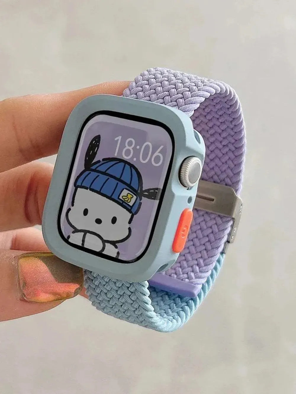 Candy Silicone Case with Braided Nylon Strap Compatible with Apple Watch 38–49mm