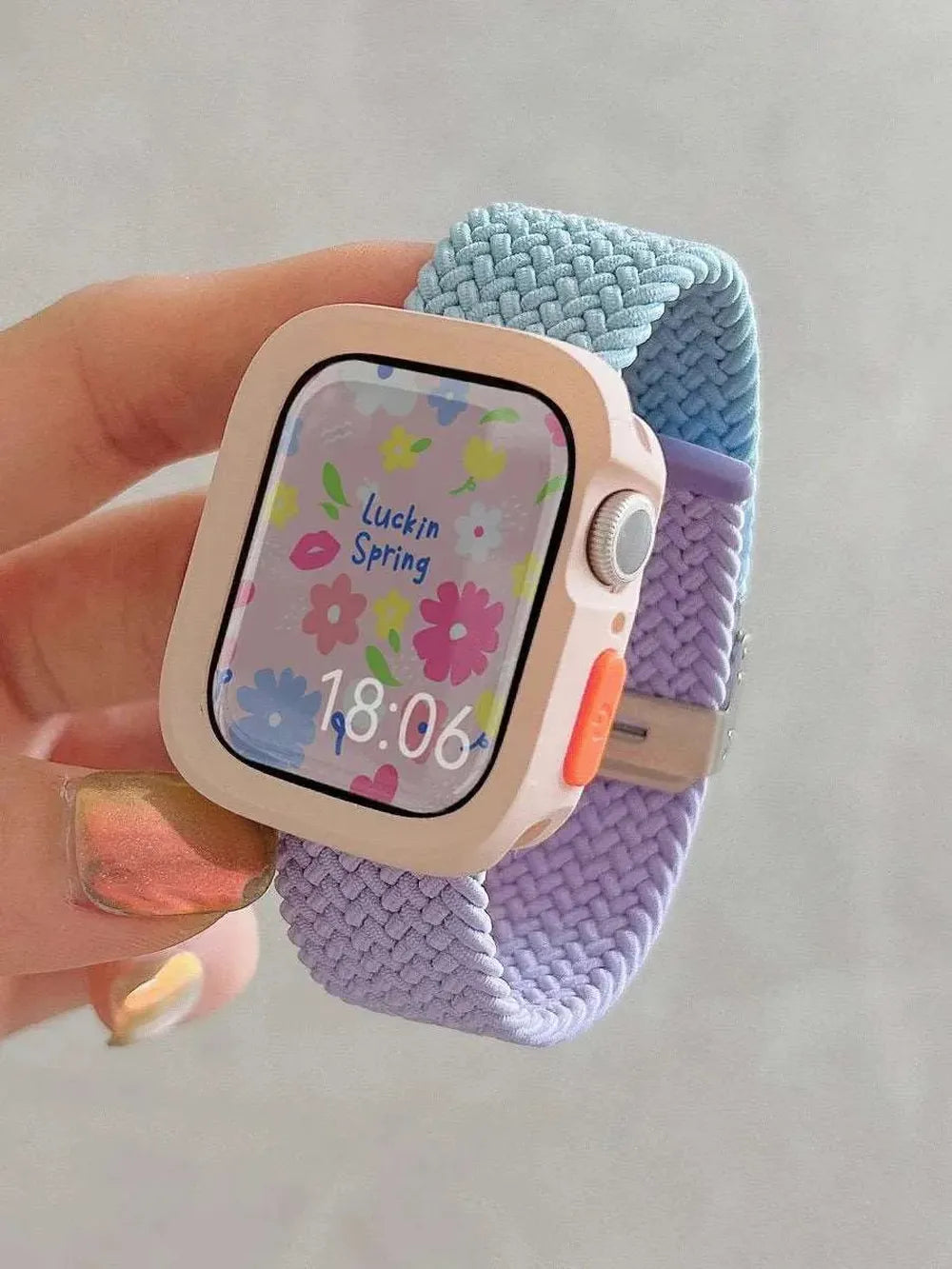 Candy Silicone Case with Braided Nylon Strap Compatible with Apple Watch 38–49mm