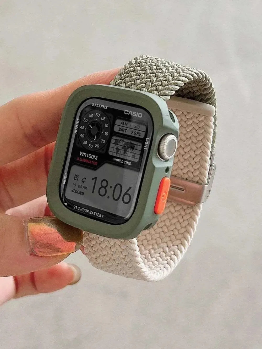 Candy Silicone Case with Braided Nylon Strap Compatible with Apple Watch 38–49mm