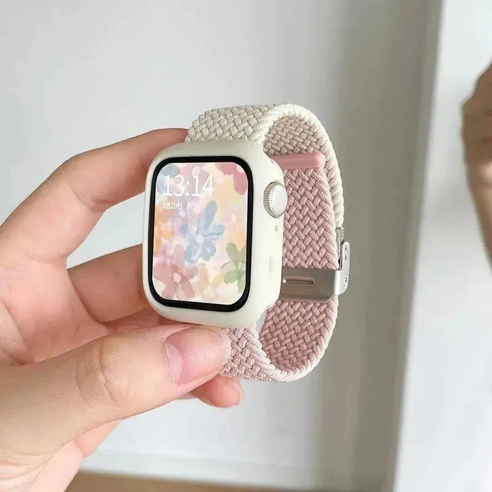 Candy Silicone Case with Braided Nylon Strap Compatible with Apple Watch 38–49mm