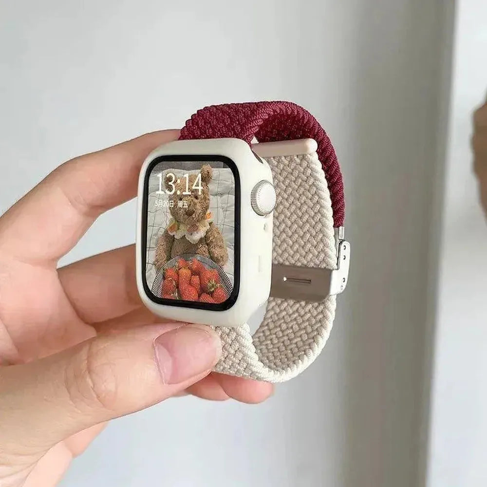 Candy Silicone Case with Braided Nylon Strap Compatible with Apple Watch 38–49mm
