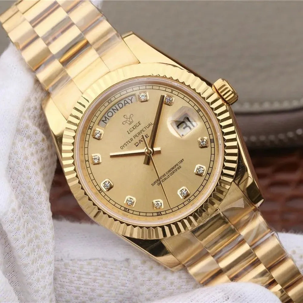 Classic Day-Date Jewel Quartz Watch – Fluted Bezel-LGXIGE-Viva Timepiece