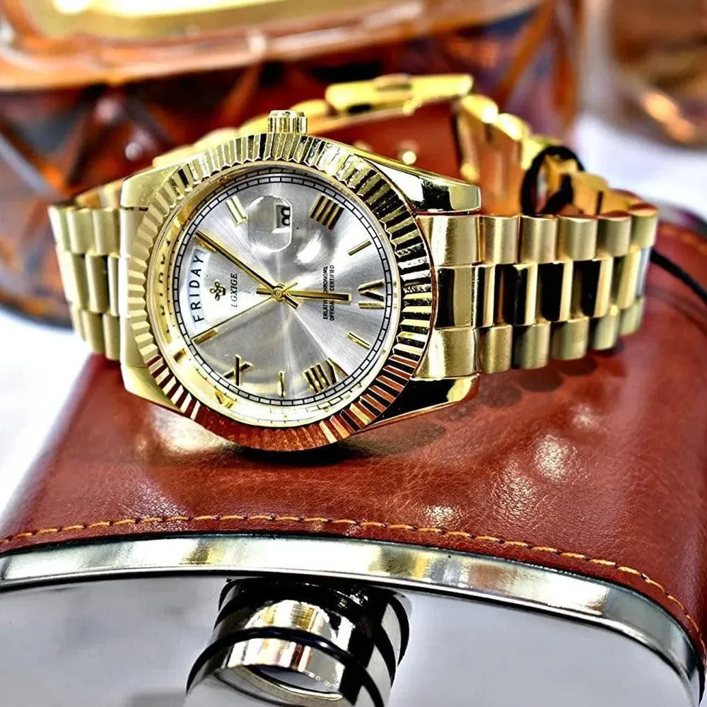 Classic Day-Date Jewel Quartz Watch – Fluted Bezel-LGXIGE-Viva Timepiece