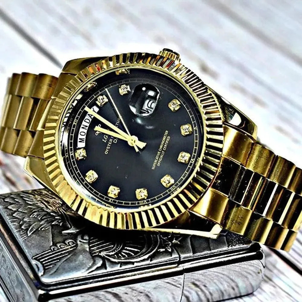 Classic Day-Date Jewel Quartz Watch – Fluted Bezel-LGXIGE-Viva Timepiece