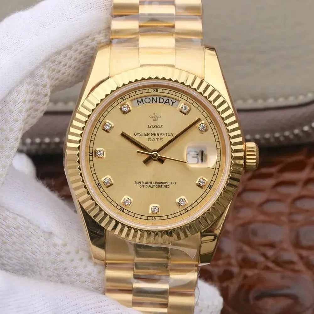 Classic Day-Date Jewel Quartz Watch – Fluted Bezel-LGXIGE-Viva Timepiece