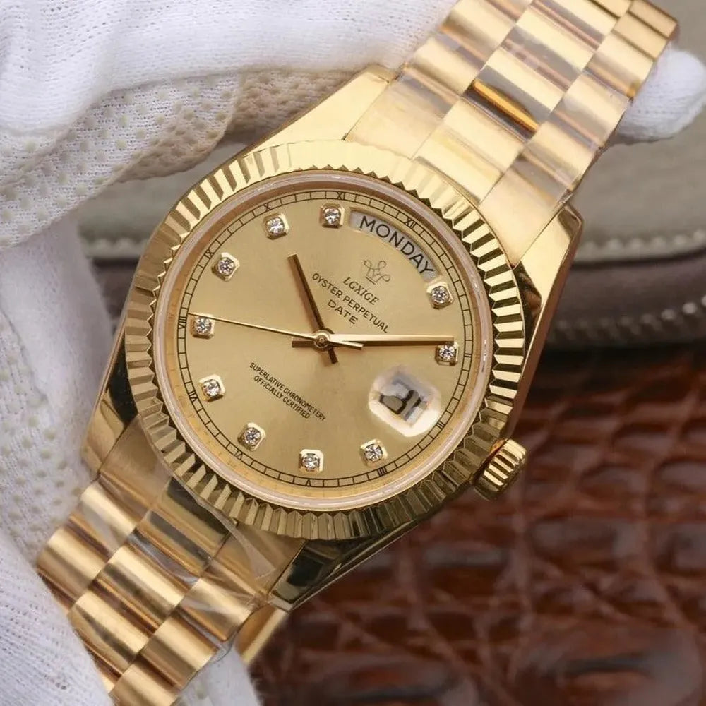 Classic Day-Date Jewel Quartz Watch – Fluted Bezel-LGXIGE-Viva Timepiece