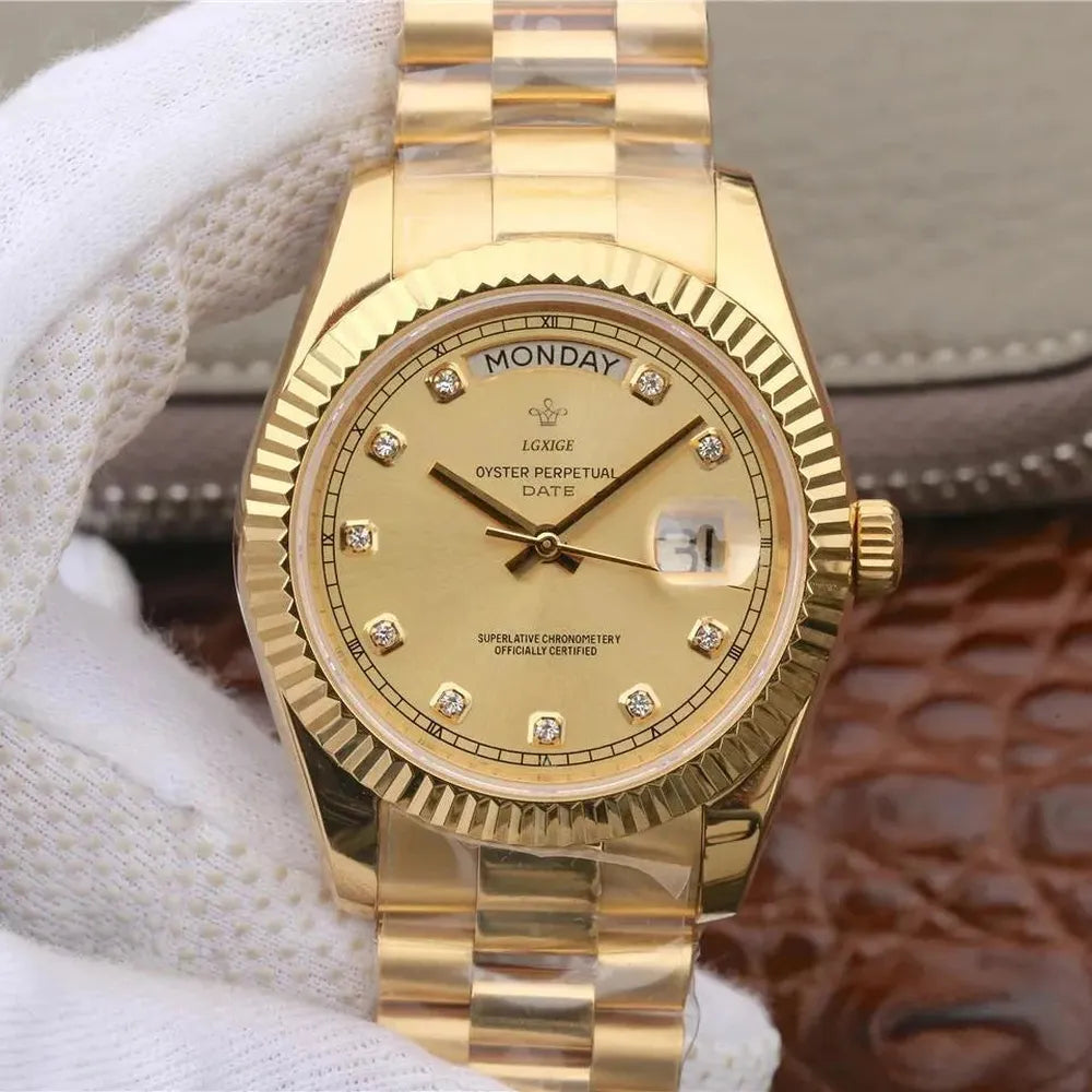 Classic Day-Date Jewel Quartz Watch – Fluted Bezel-LGXIGE-Viva Timepiece