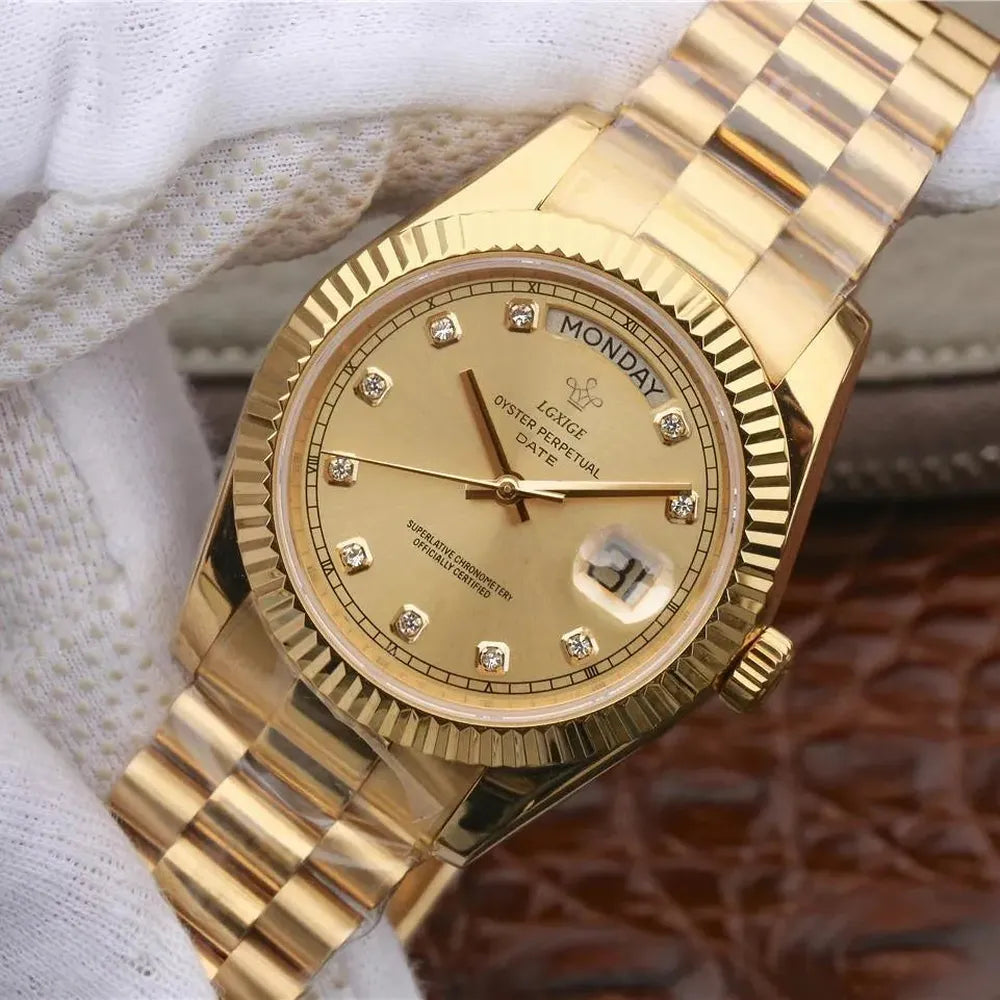 Classic Day-Date Jewel Quartz Watch – Fluted Bezel-LGXIGE-Viva Timepiece