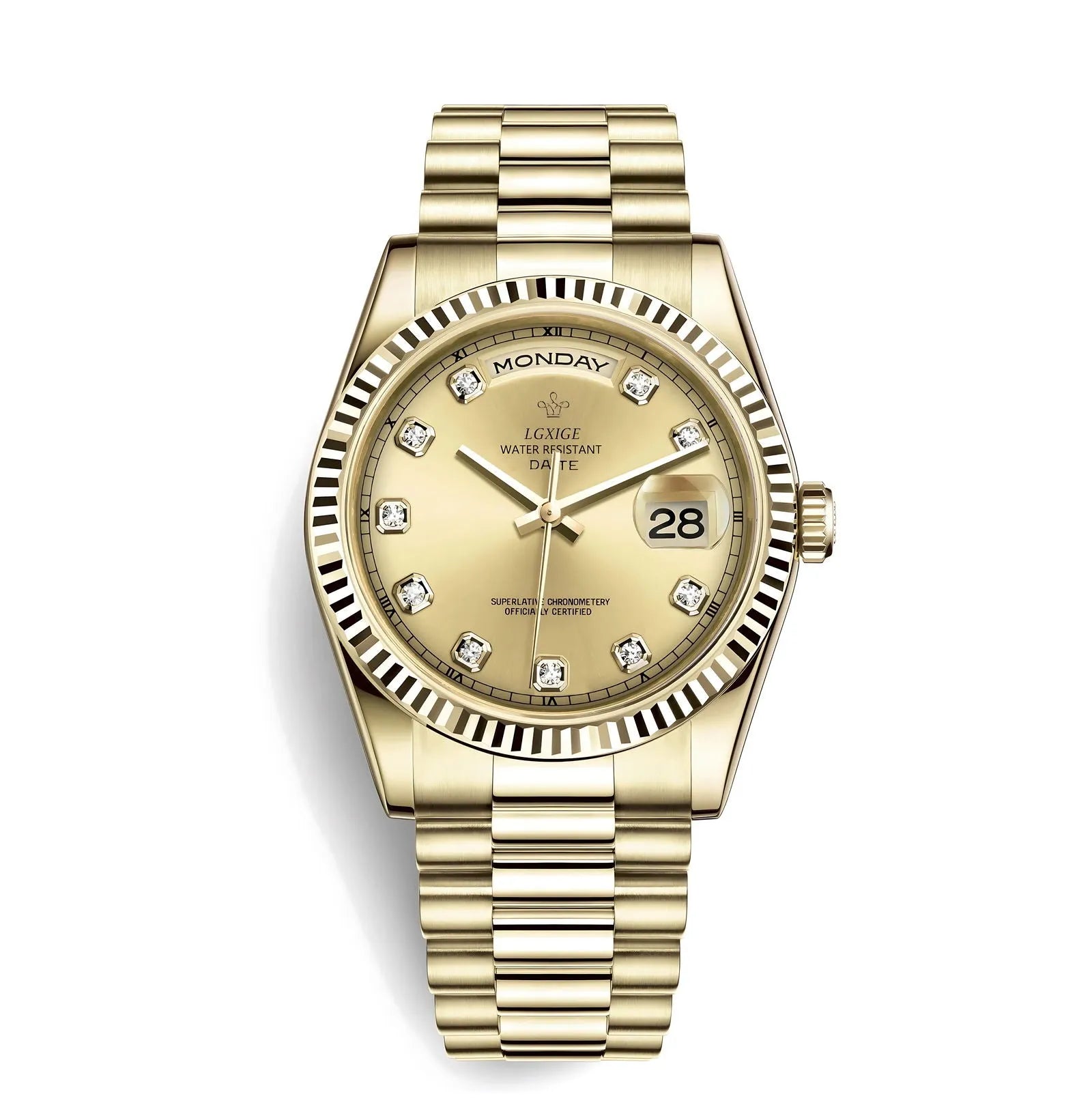 Classic Day-Date Jewel Quartz Watch – Fluted Bezel-LGXIGE-Viva Timepiece