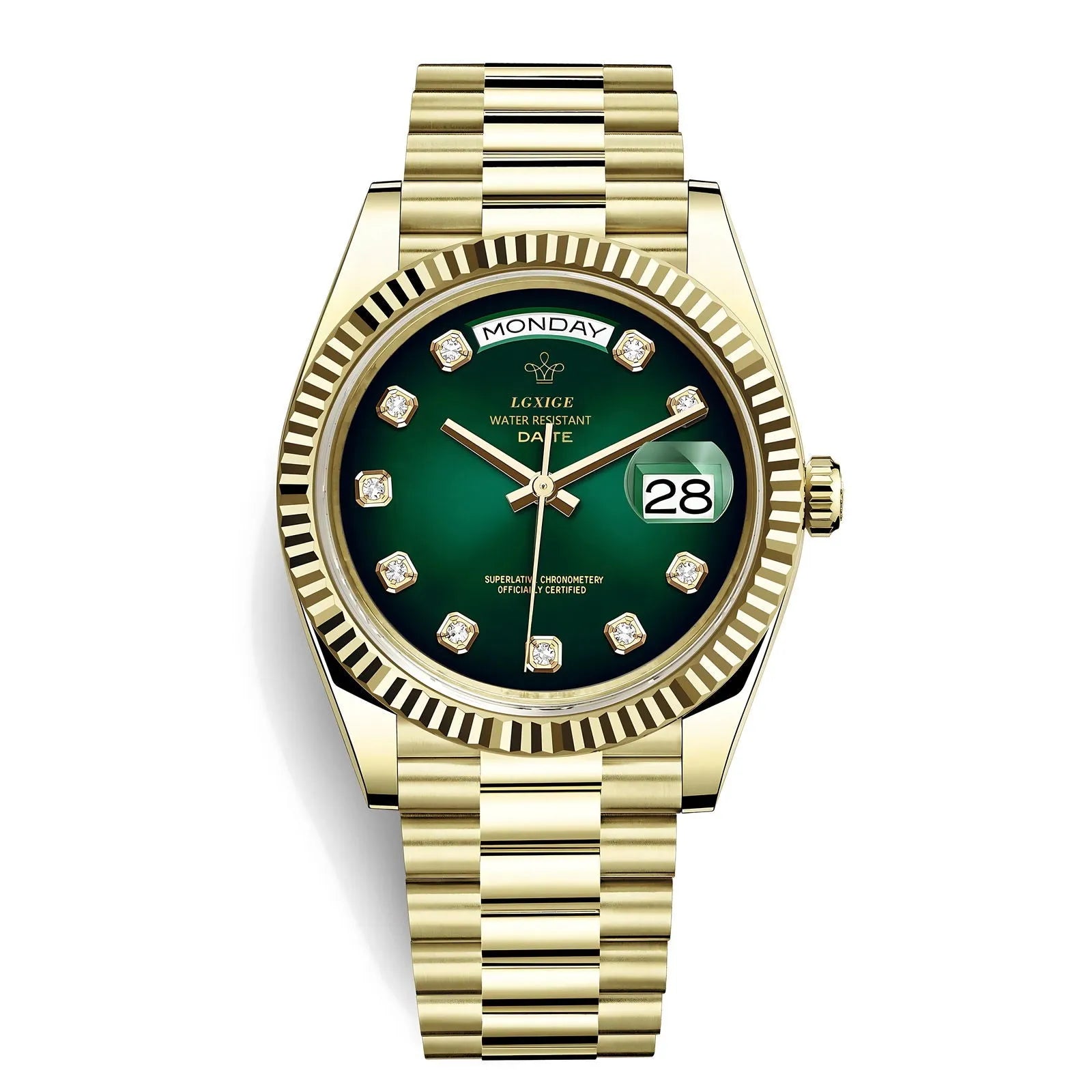 Classic Day-Date Jewel Quartz Watch – Fluted Bezel-LGXIGE-Viva Timepiece