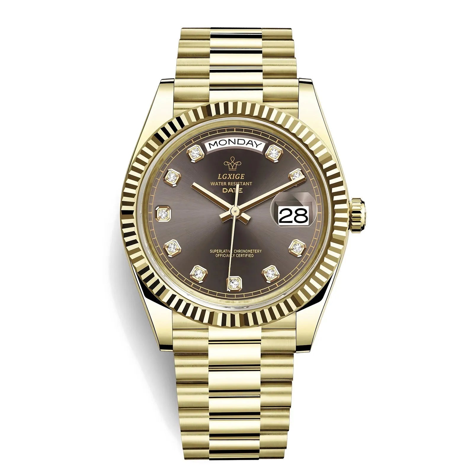 Classic Day-Date Jewel Quartz Watch – Fluted Bezel-LGXIGE-Viva Timepiece