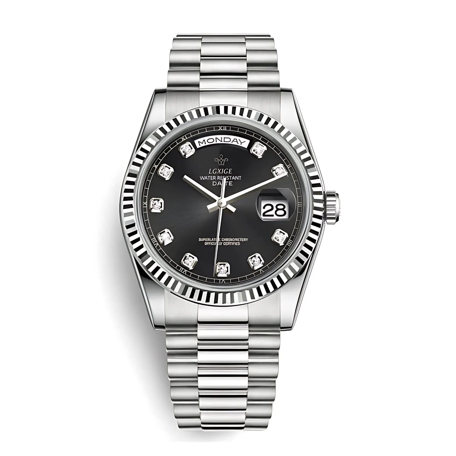 Classic Day-Date Jewel Quartz Watch – Fluted Bezel-LGXIGE-Viva Timepiece