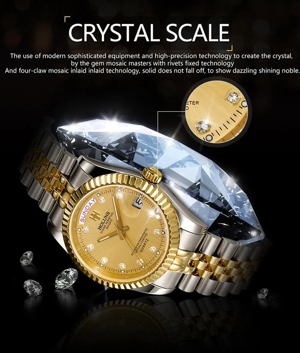 Classic Day-Date Quartz Watch – Fluted Bezel-Holuns-Viva Timepiece