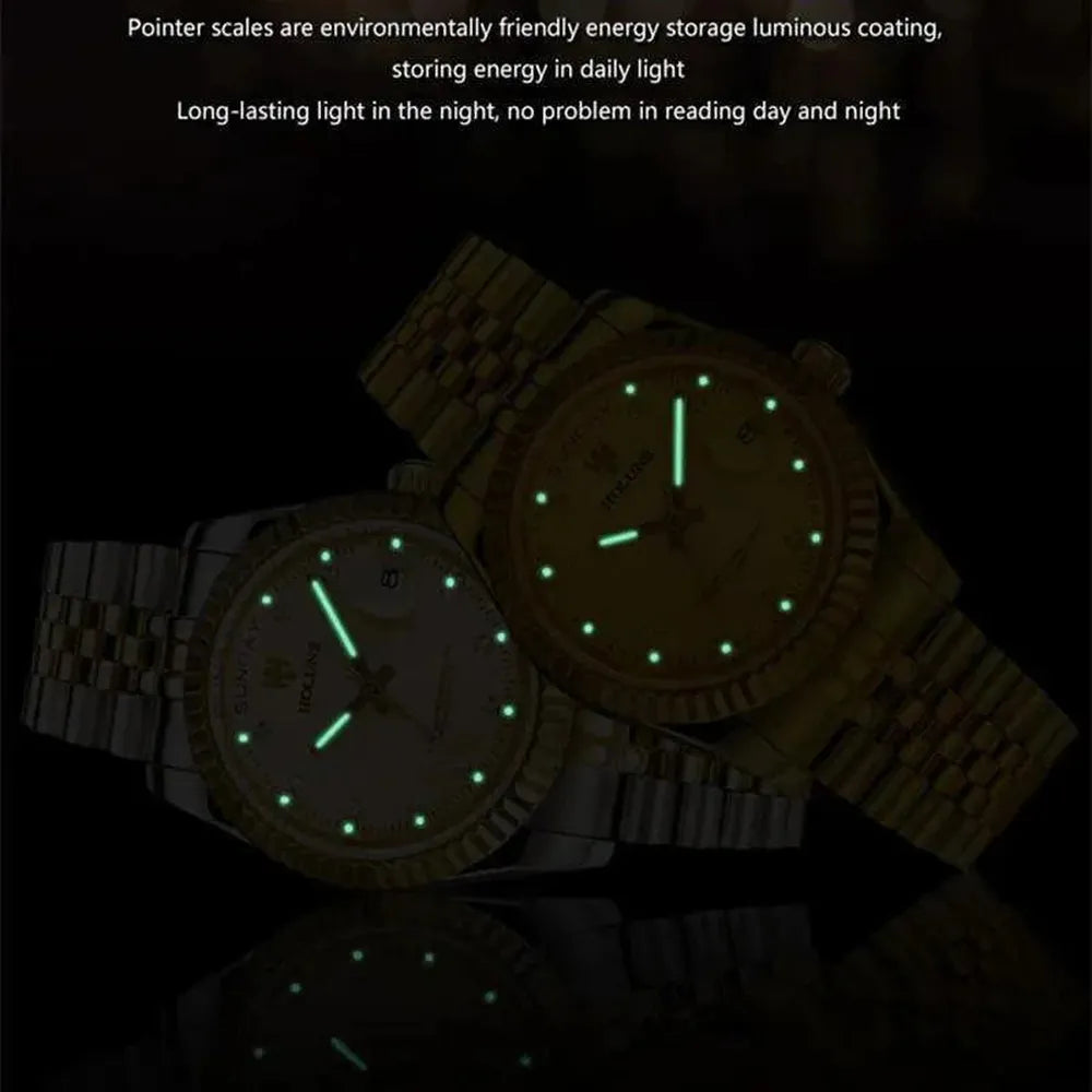 Classic Day-Date Quartz Watch – Fluted Bezel-Holuns-Viva Timepiece