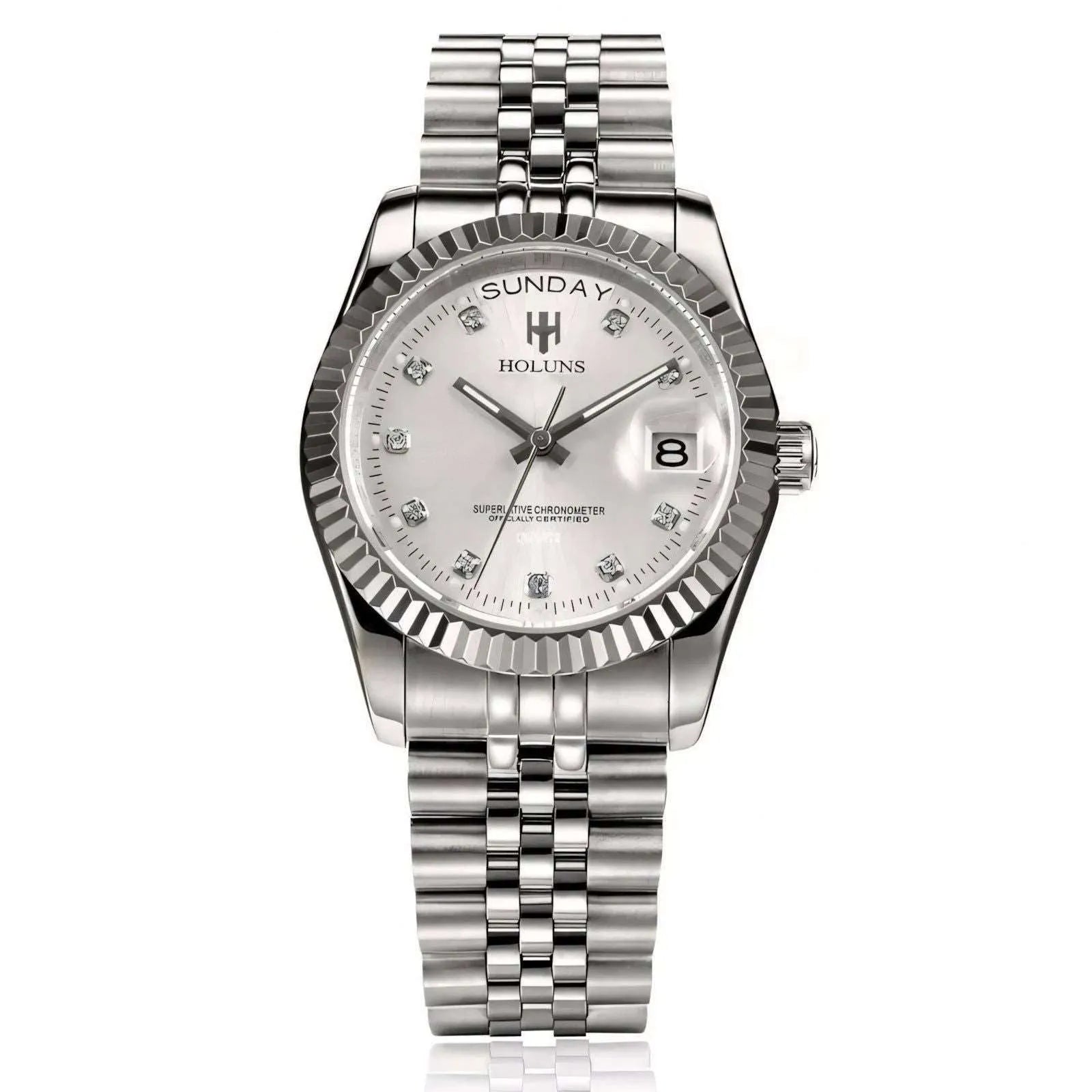 Classic Day-Date Quartz Watch – Fluted Bezel-Holuns-Viva Timepiece