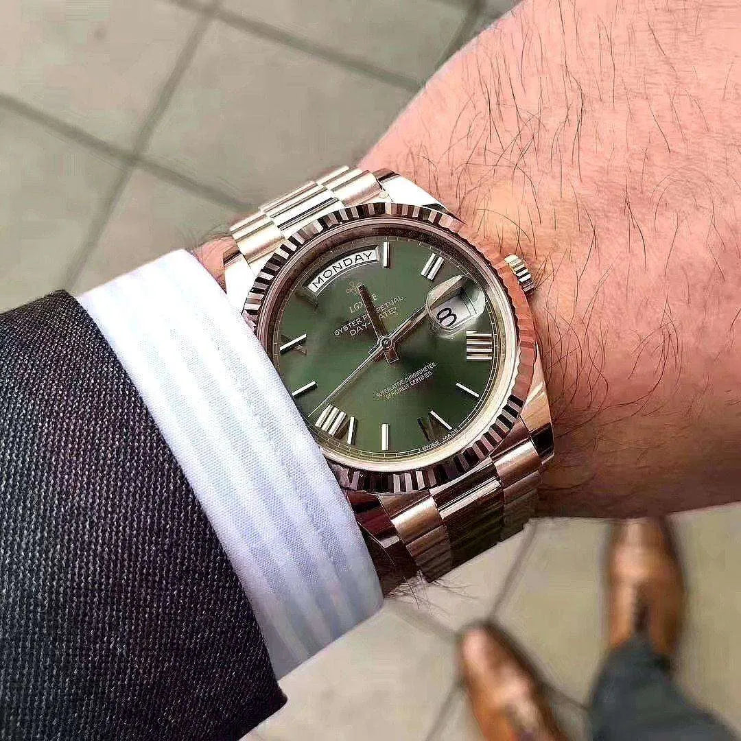 Classic Day-Date Roman Quartz Watch – Fluted Bezel-LGXIGE-Viva Timepiece