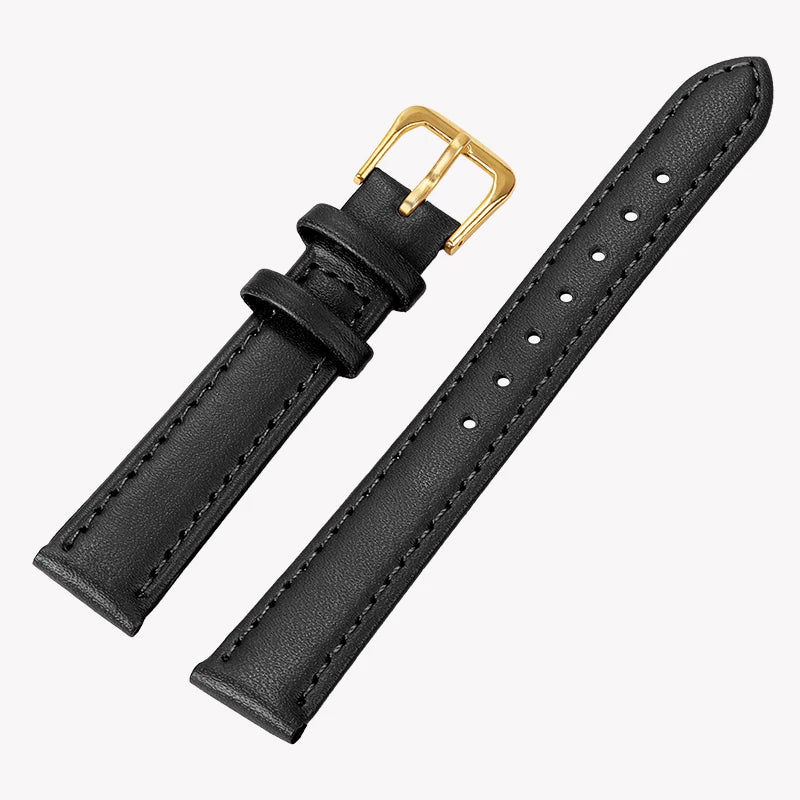 Cowhide PU Leather Replacement Watch Band (8mm-22mm) black-gold - VivaStraps | Viva Timepiece