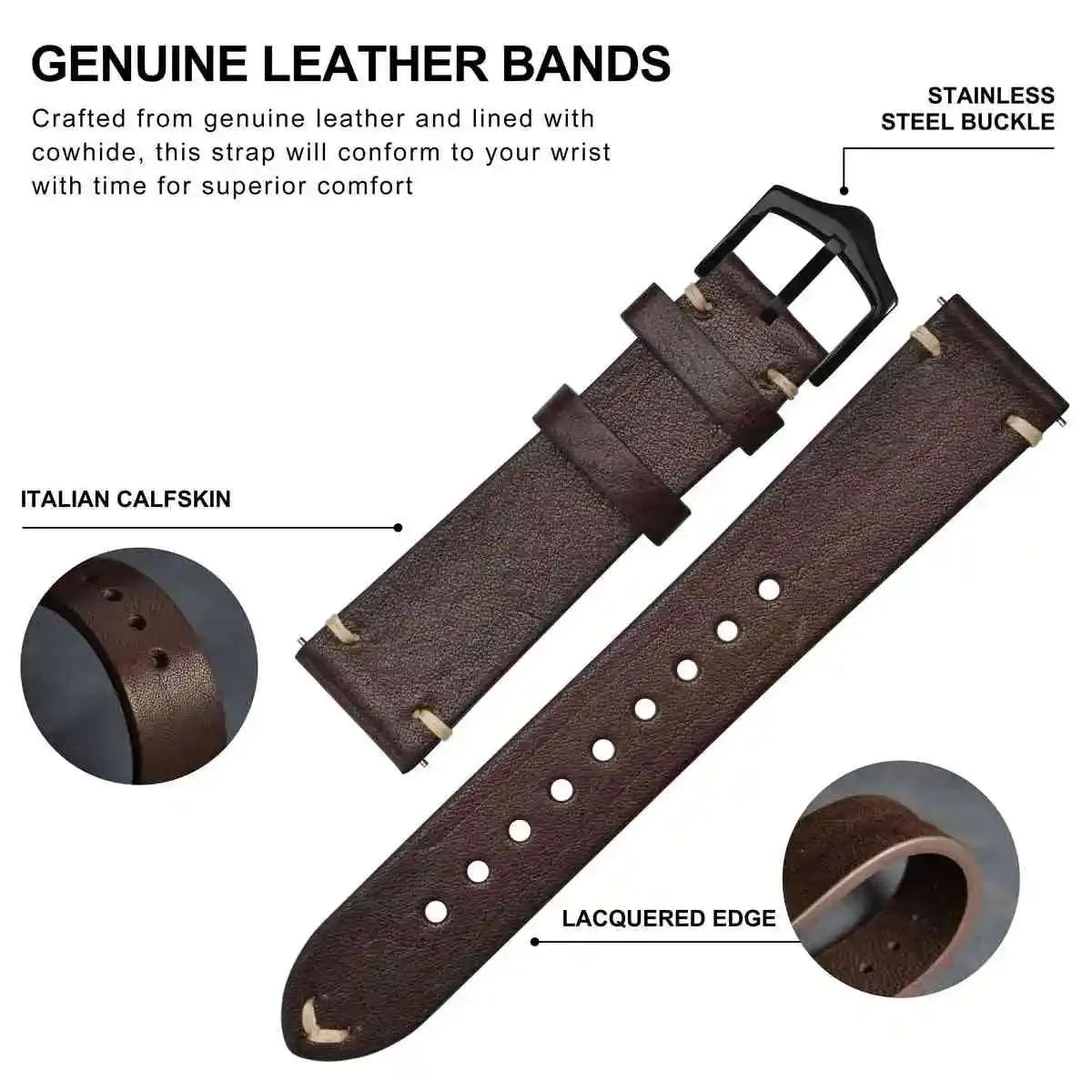 Crazy Horse Leather Watch Strap Compatible with 18mm–24mm Watches-VivaStraps-Viva Timepiece