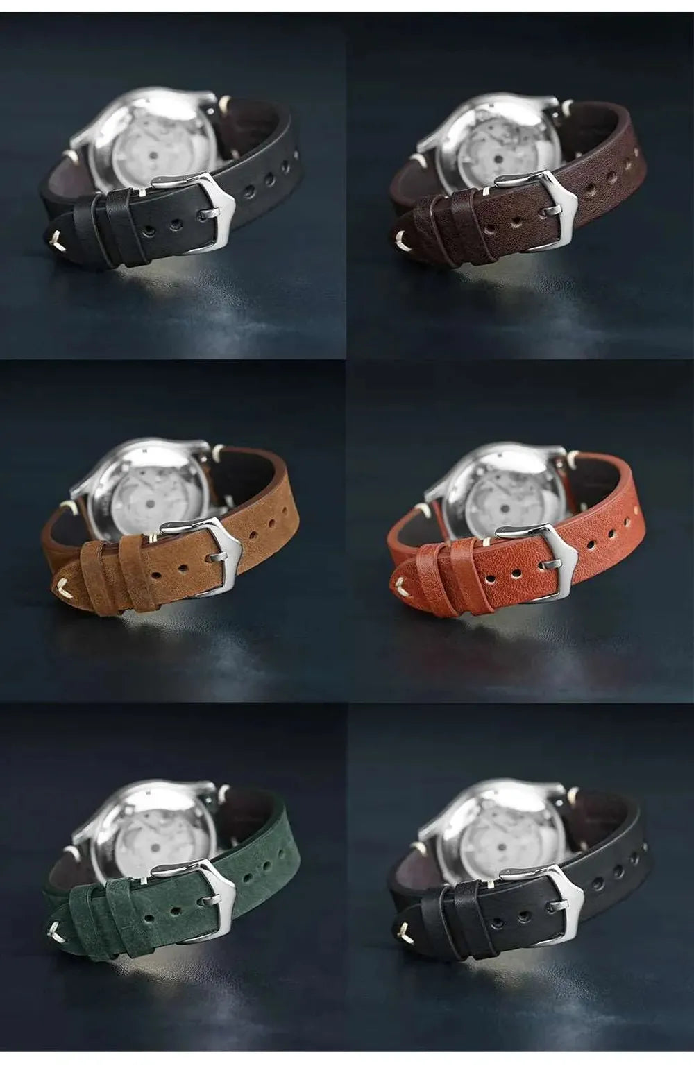 Crazy Horse Leather Watch Strap Compatible with 18mm–24mm Watches-VivaStraps-Viva Timepiece