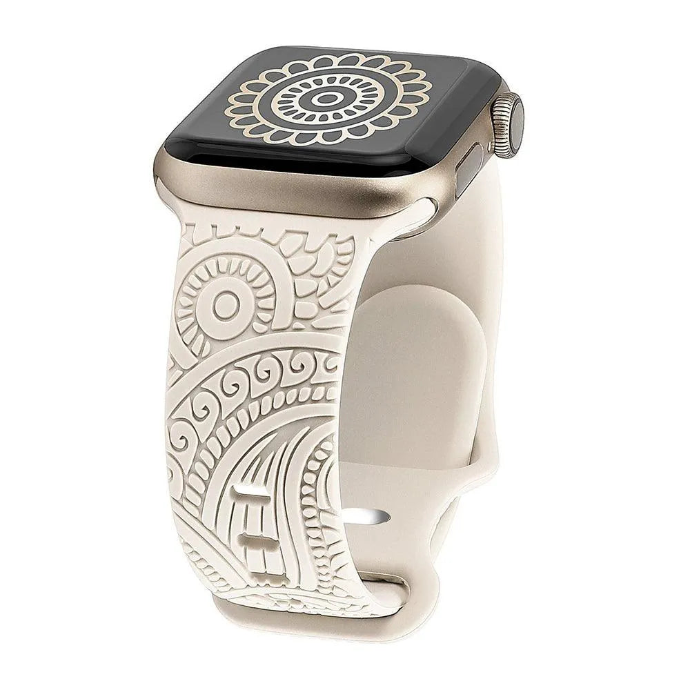 Engraved Silicone Band Compatible with Apple Watch – Henna Floral Design-Tivra-Viva Timepiece