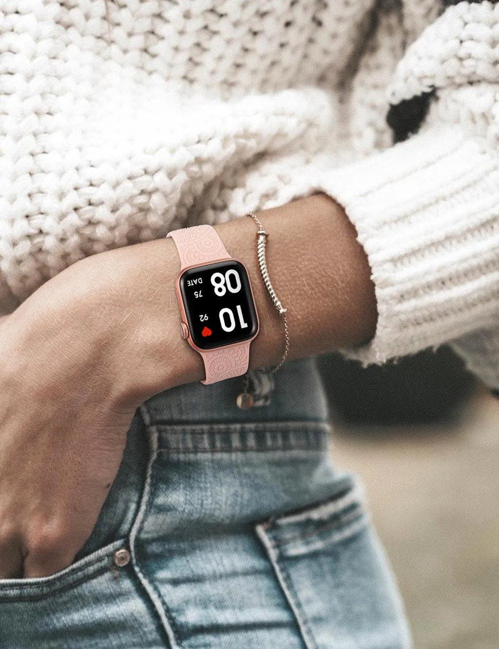 Engraved Silicone Band Compatible with Apple Watch – Henna Floral Design-Tivra-Viva Timepiece