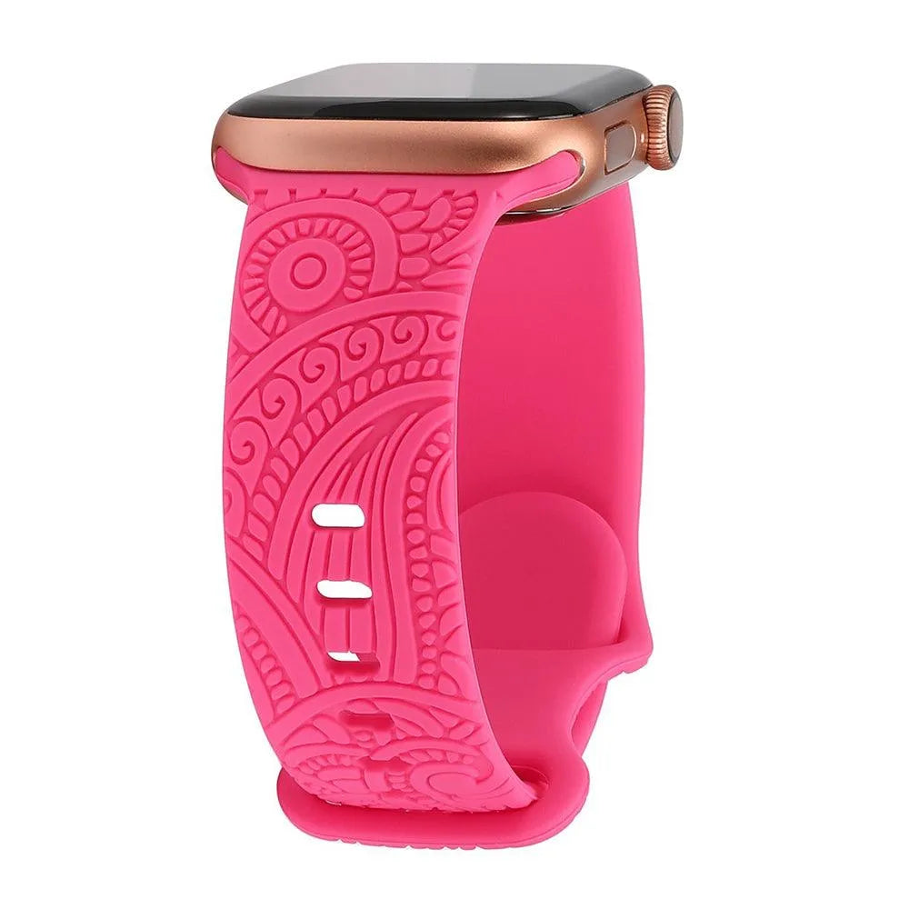 Engraved Silicone Band Compatible with Apple Watch – Henna Floral Design-Tivra-Viva Timepiece