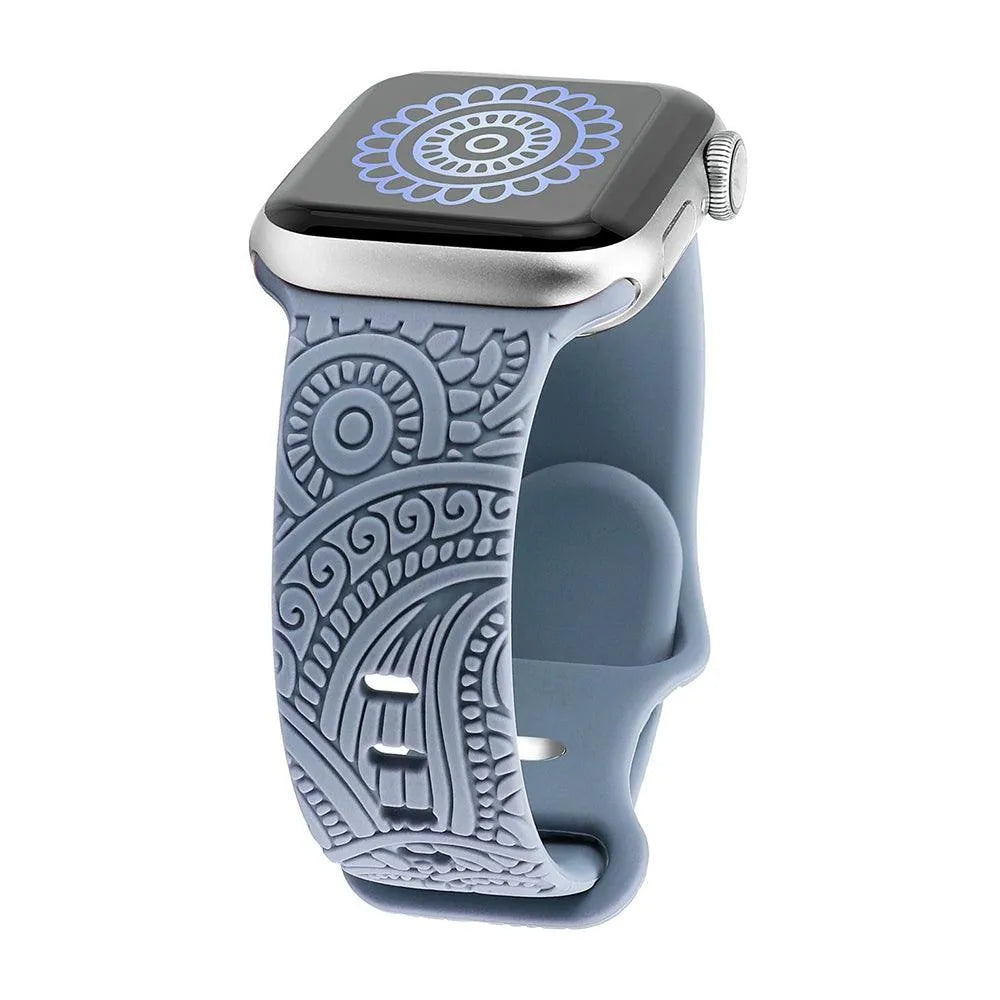 Engraved Silicone Band Compatible with Apple Watch – Henna Floral Design-Tivra-Viva Timepiece