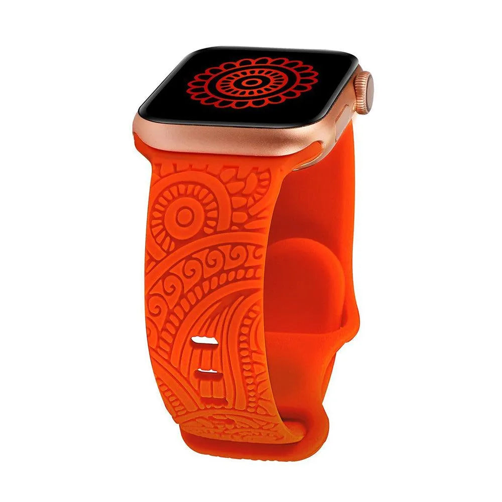 Engraved Silicone Band Compatible with Apple Watch – Henna Floral Design-Tivra-Viva Timepiece