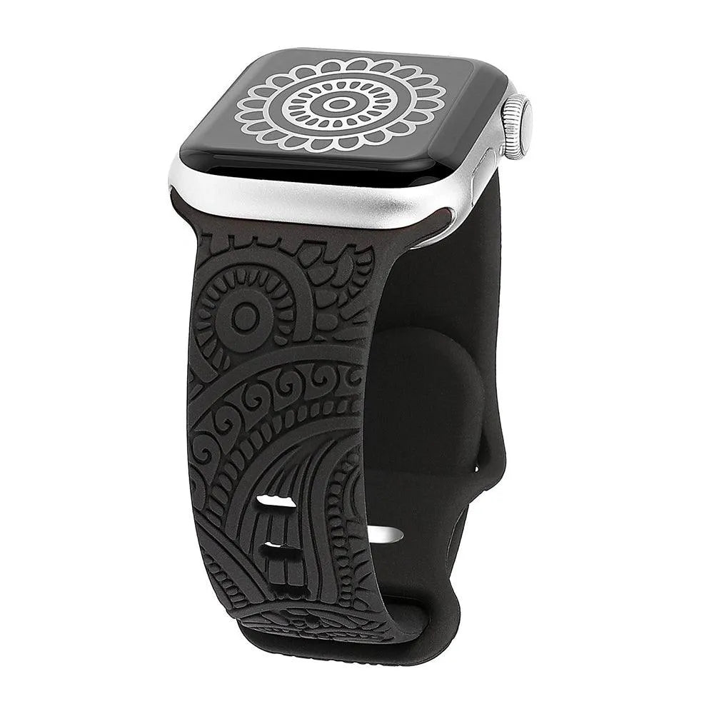 Engraved Silicone Band Compatible with Apple Watch – Henna Floral Design-Tivra-Viva Timepiece