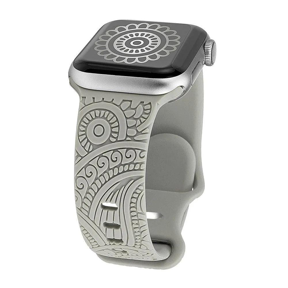 Engraved Silicone Band Compatible with Apple Watch – Henna Floral Design-Tivra-Viva Timepiece