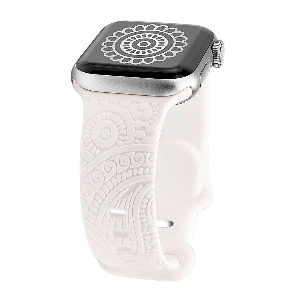 Engraved Silicone Band Compatible with Apple Watch – Henna Floral Design-Tivra-Viva Timepiece