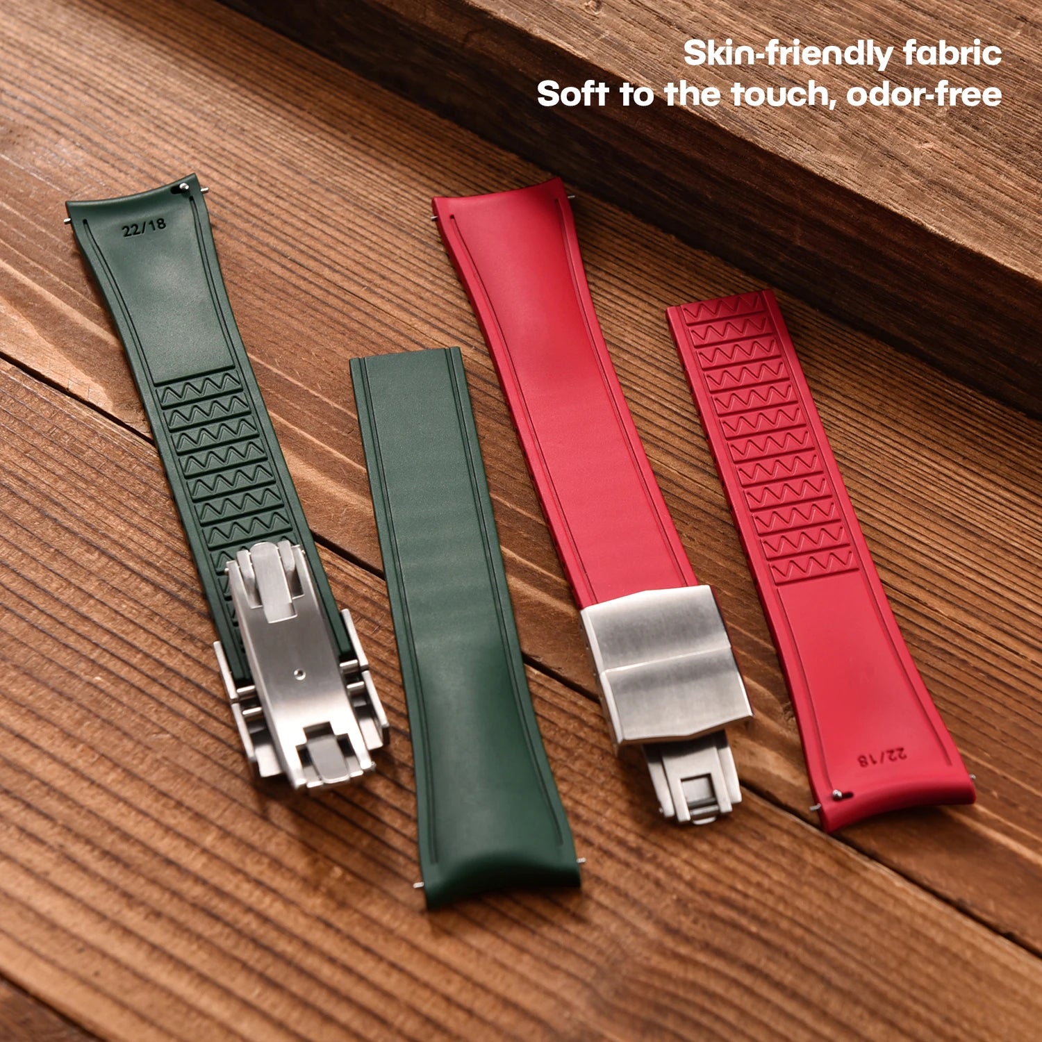 Curved-End CTS FKM Rubber Watch Strap – 20mm / 22mm, Quick Release, Butterfly Clasp-Straptique-Viva Timepiece