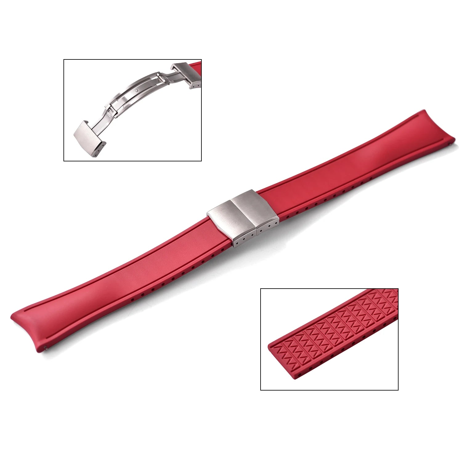 Curved-End CTS FKM Rubber Watch Strap – 20mm / 22mm, Quick Release, Butterfly Clasp-Straptique-Viva Timepiece