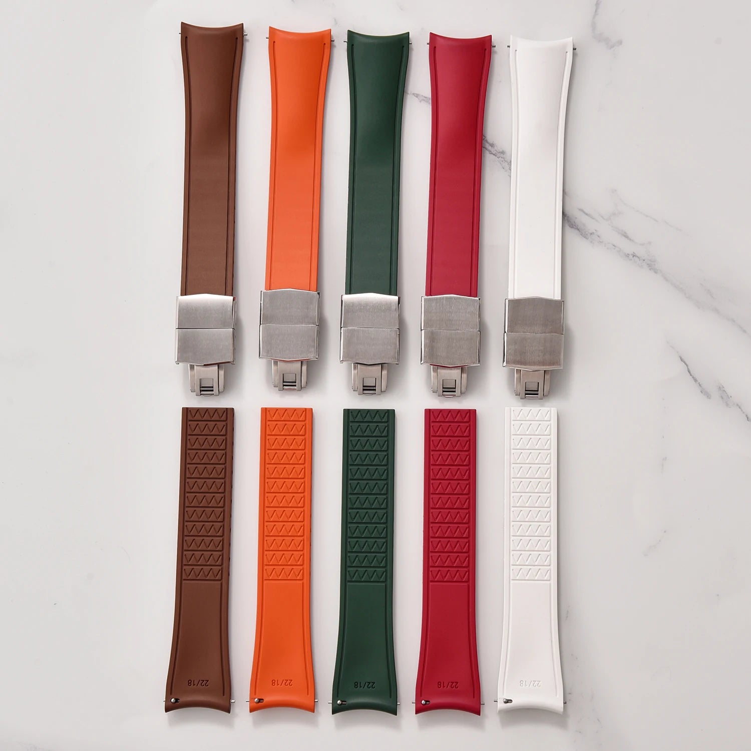 Curved-End CTS FKM Rubber Watch Strap – 20mm / 22mm, Quick Release, Butterfly Clasp-Straptique-Viva Timepiece