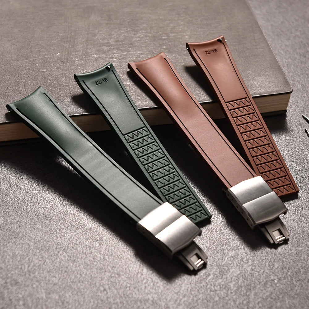 Curved-End CTS FKM Rubber Watch Strap – 20mm / 22mm, Quick Release, Butterfly Clasp-Straptique-Viva Timepiece