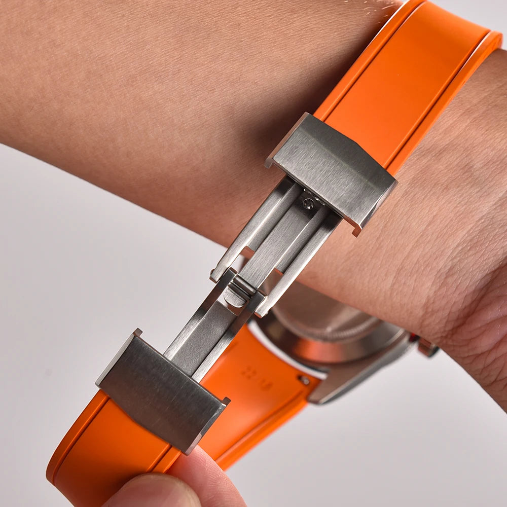 Curved-End CTS FKM Rubber Watch Strap – 20mm / 22mm, Quick Release, Butterfly Clasp-Straptique-Viva Timepiece