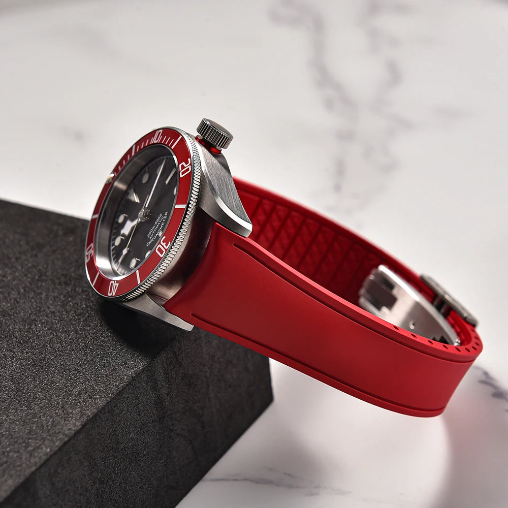 Curved-End CTS FKM Rubber Watch Strap – 20mm / 22mm, Quick Release, Butterfly Clasp-Straptique-Viva Timepiece