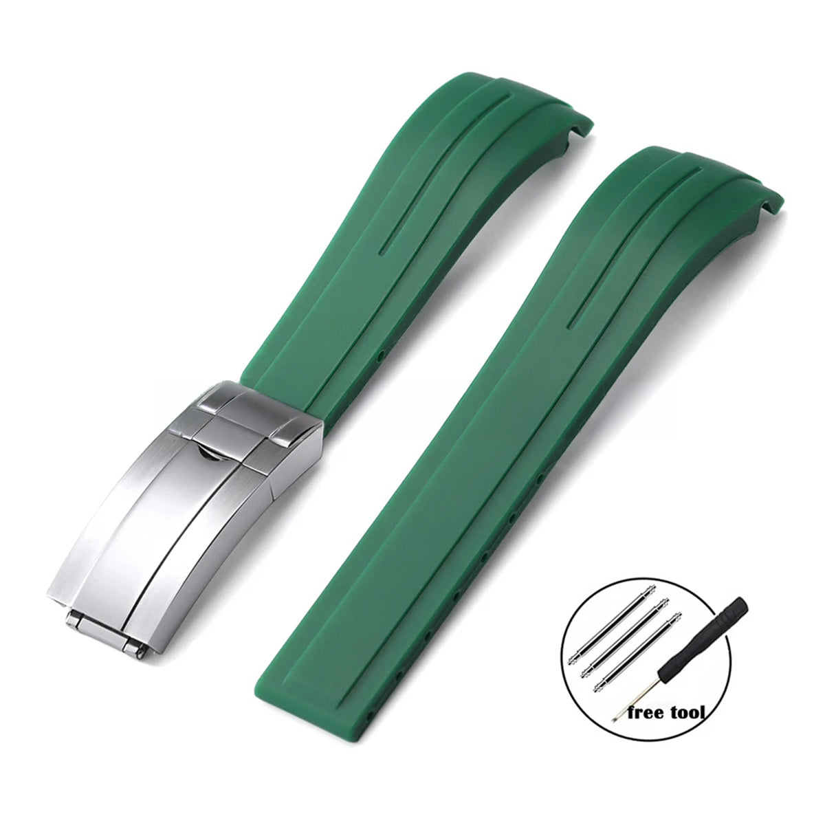 Curved-End Rubber Watch Strap 20mm–22mm – Compatible with Rolex Daytona-VivaStraps-Viva Timepiece