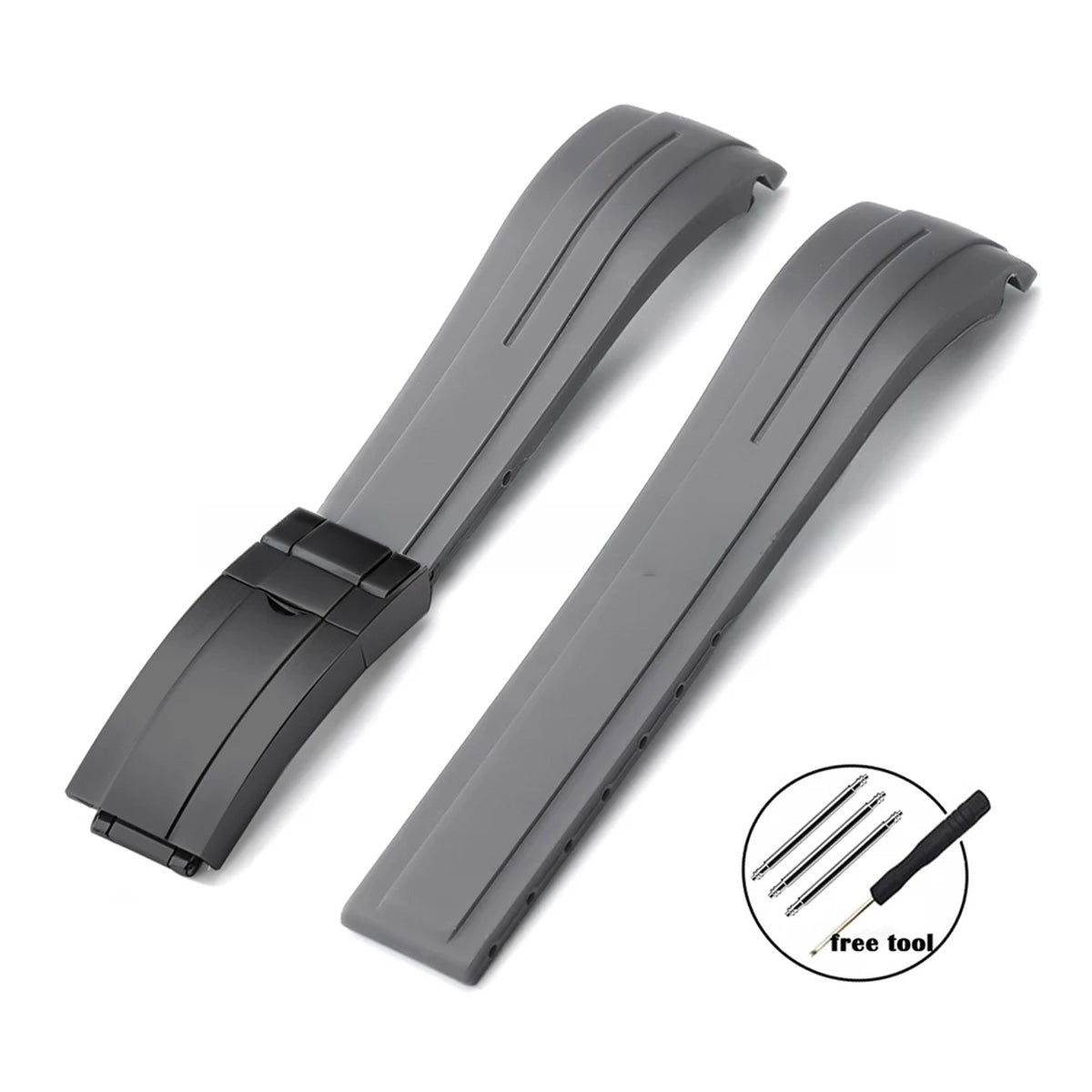 Curved-End Rubber Watch Strap 20mm–22mm – Compatible with Rolex Daytona-VivaStraps-Viva Timepiece