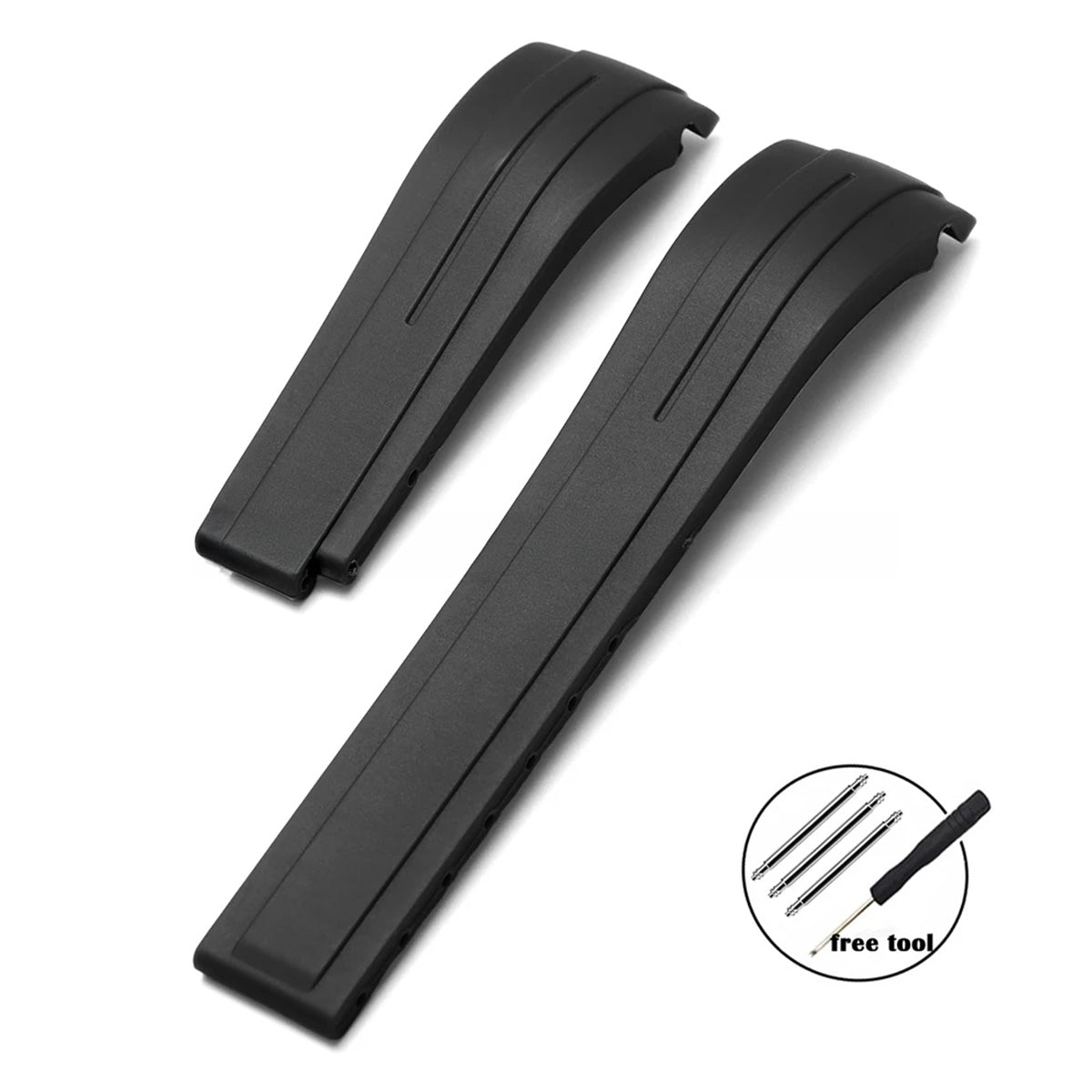 Curved-End Rubber Watch Strap 20mm–22mm – Compatible with Rolex Daytona-VivaStraps-Viva Timepiece