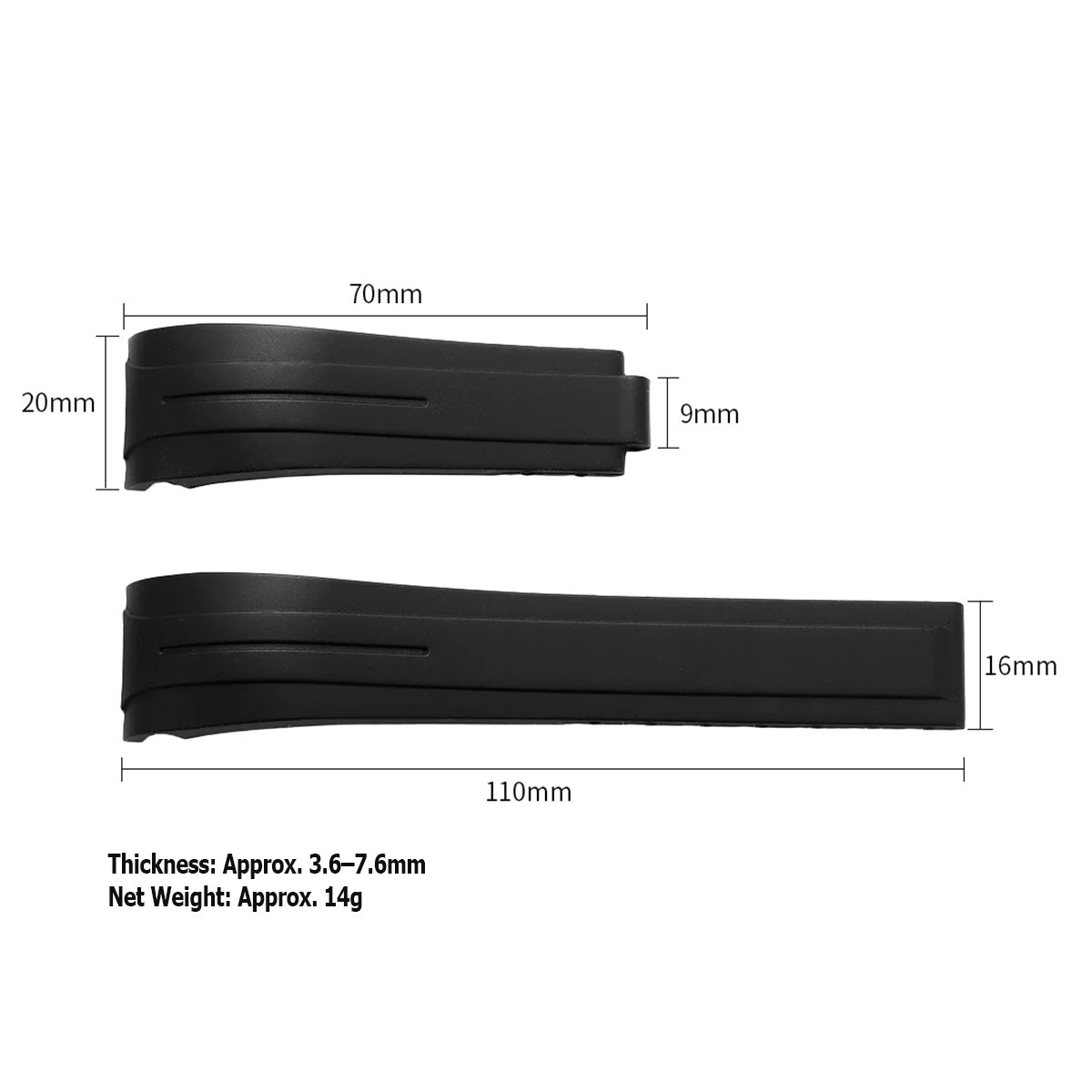 Curved-End Rubber Watch Strap 20mm–22mm – Compatible with Rolex Daytona-VivaStraps-Viva Timepiece
