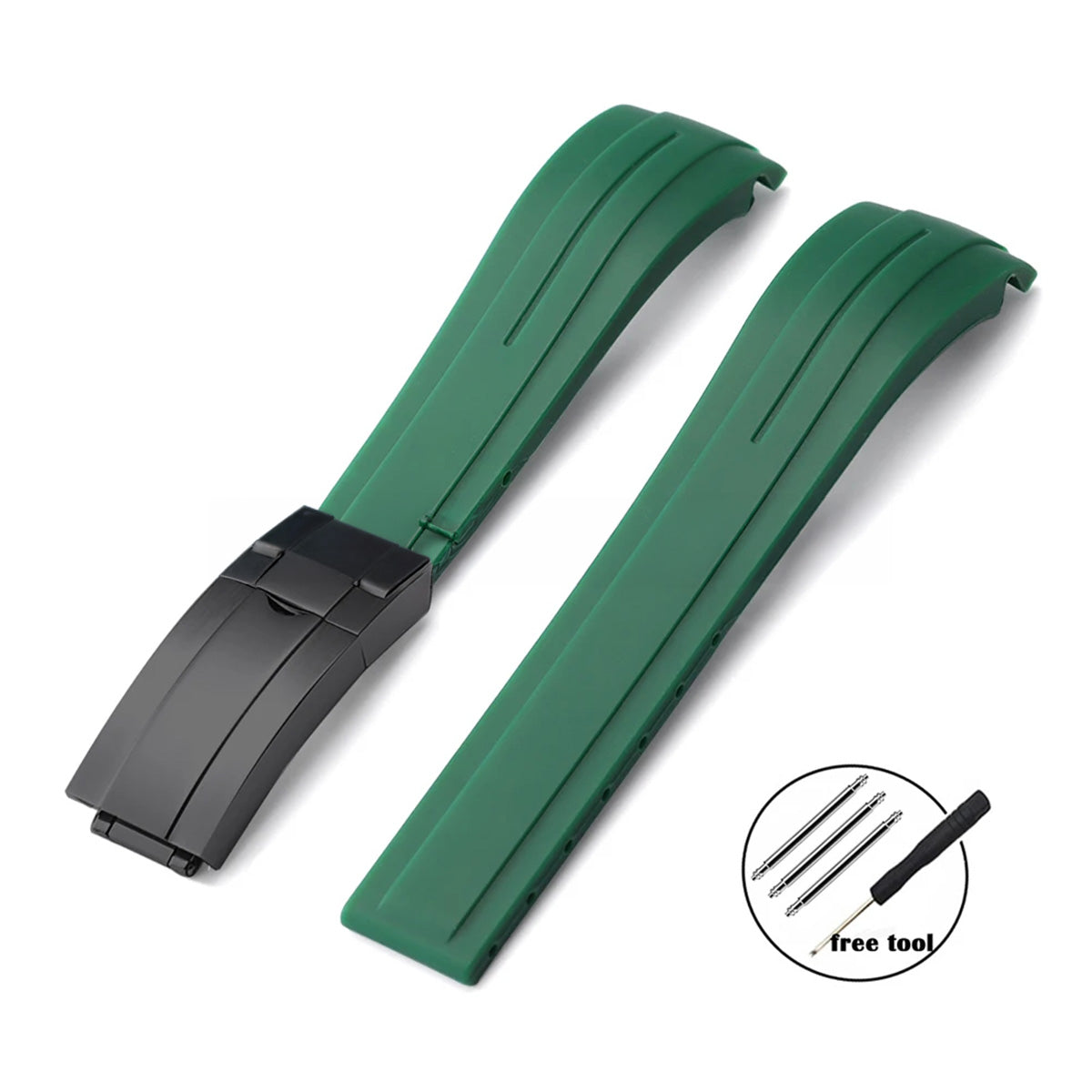 Curved-End Rubber Watch Strap 20mm–22mm – Compatible with Rolex Daytona-VivaStraps-Viva Timepiece