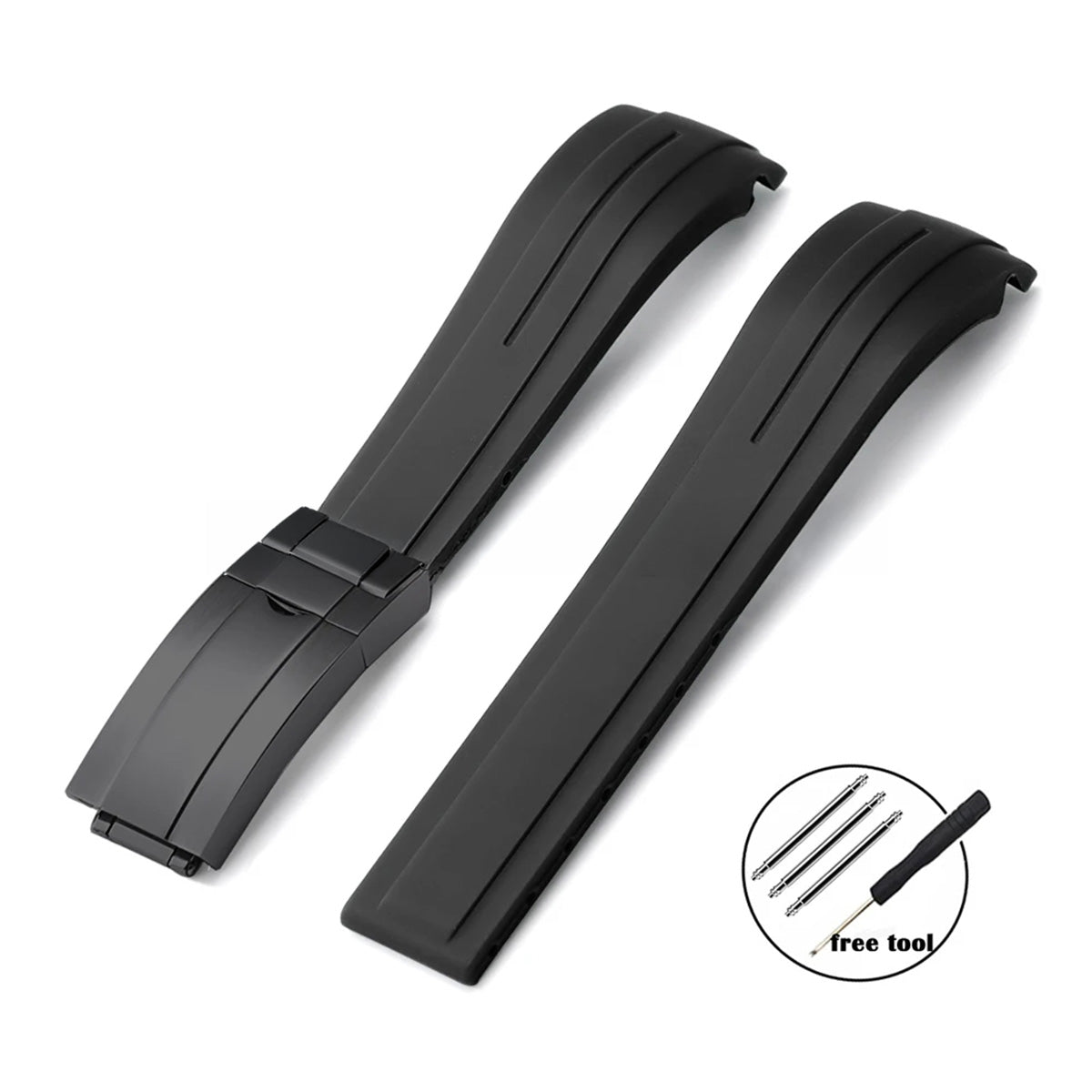 Curved-End Rubber Watch Strap 20mm–22mm – Compatible with Rolex Daytona-VivaStraps-Viva Timepiece