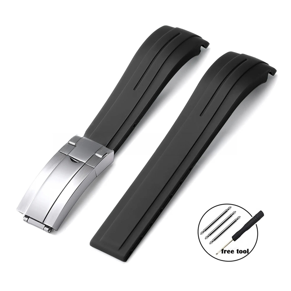 Curved-End Rubber Watch Strap 20mm–22mm – Compatible with Rolex Daytona-VivaStraps-Viva Timepiece