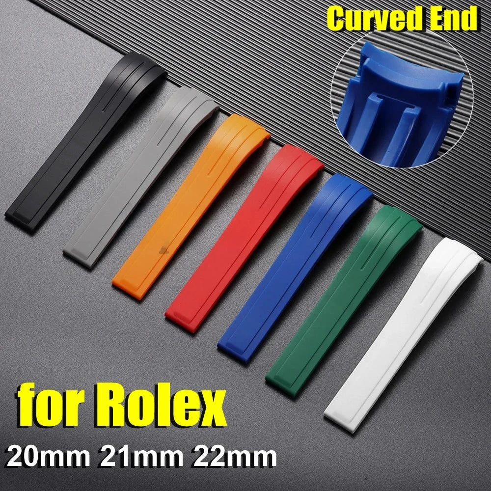Curved-End Rubber Watch Strap 20mm–22mm Compatible with Submariner GMT-VivaStraps-Viva Timepiece