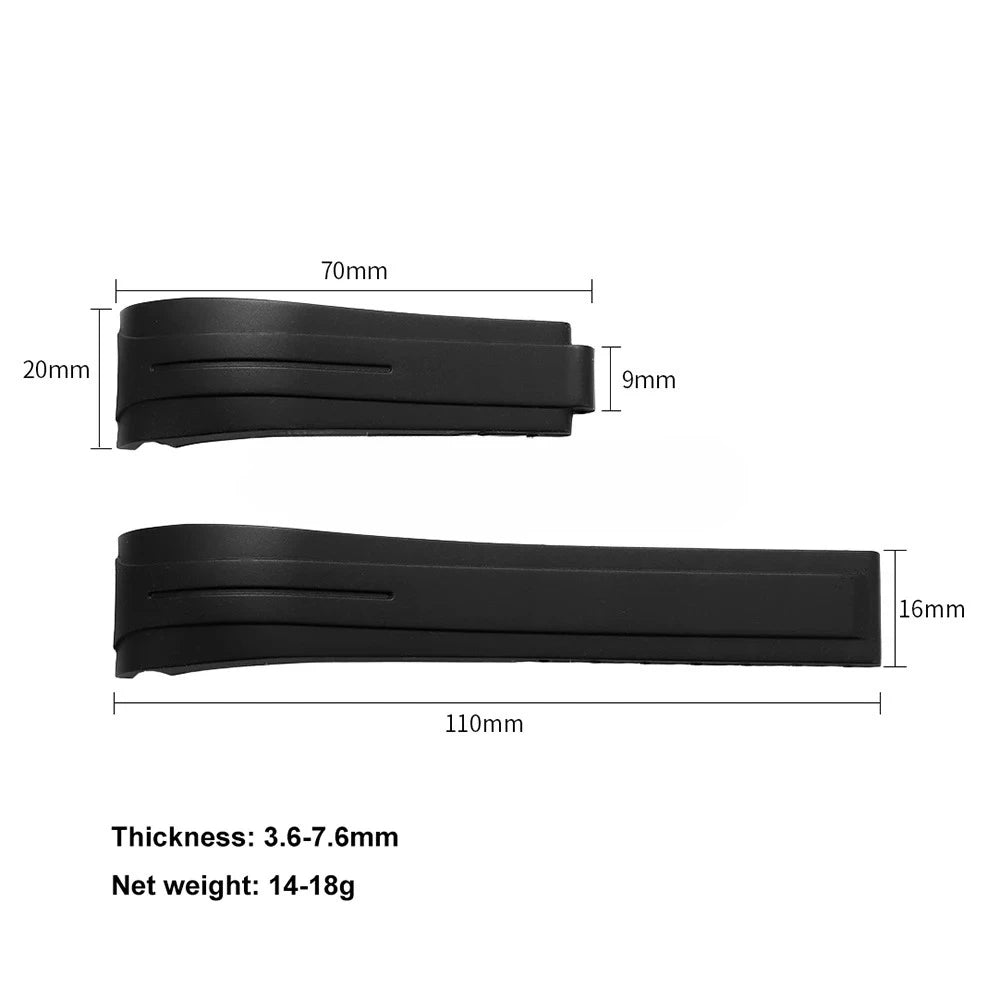 Curved-End Rubber Watch Strap 20mm–22mm Compatible with Submariner GMT-VivaStraps-Viva Timepiece