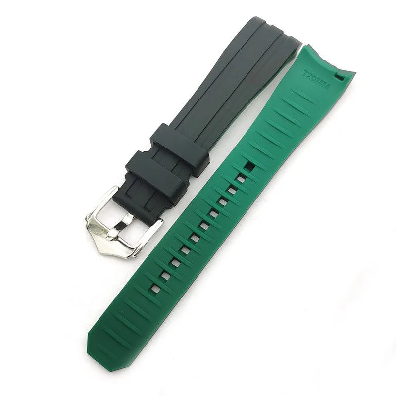 Curved-End Rubber Watch Strap with Stainless Steel Buckle – 18mm / 20mm / 22mm